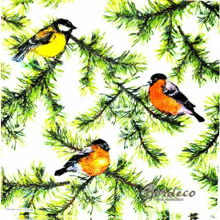 Serwetka do decoupage ptaszki na gałązkach świerku 33x33 PIXIE Unikat